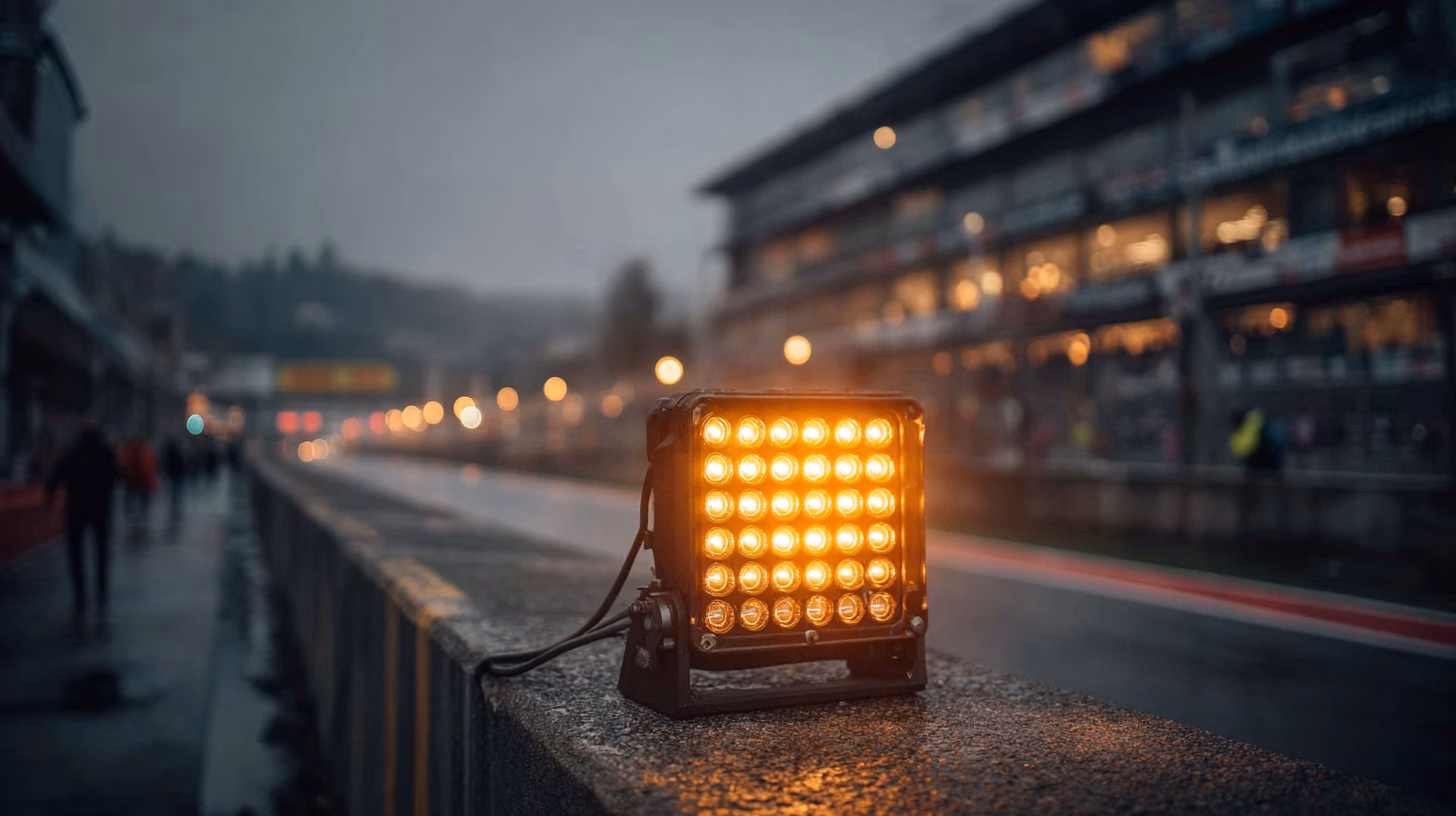 Moderne LED vlagpanelen langs een circuit